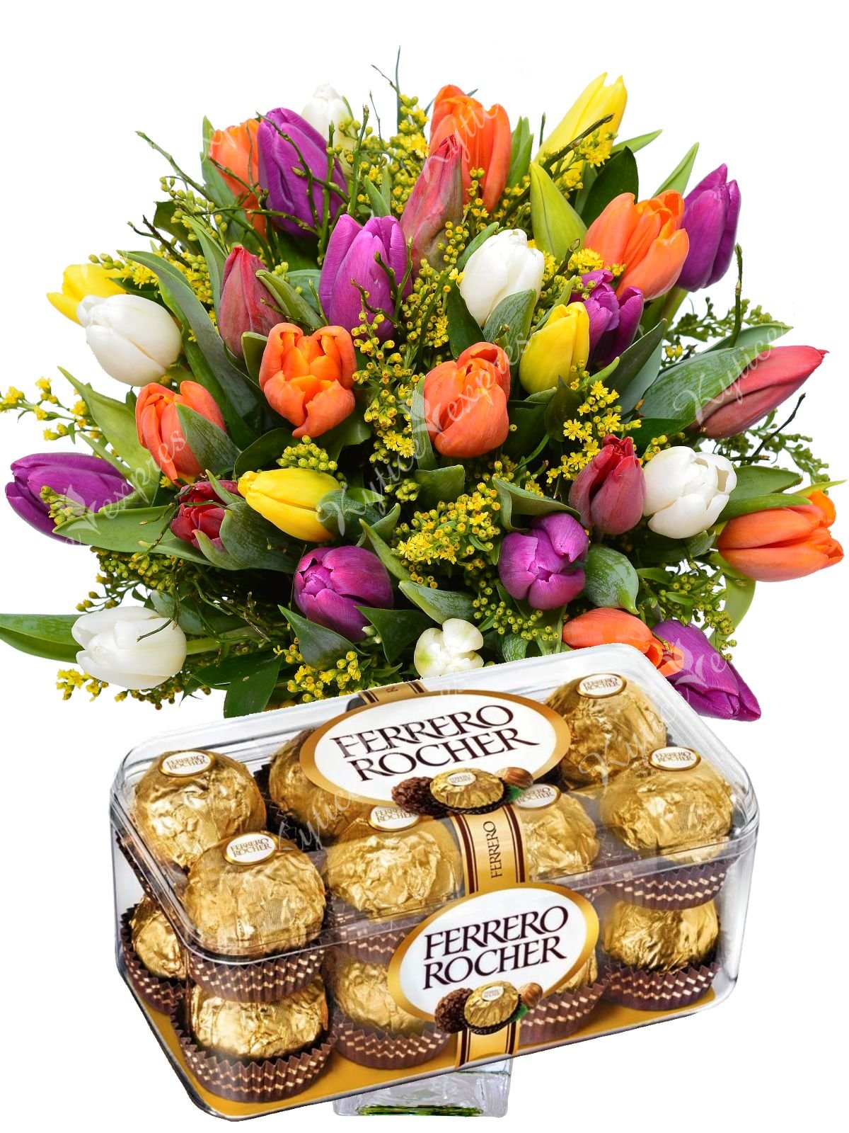 Bouquet of tulips and Ferrero Rocher | Kytice Expres