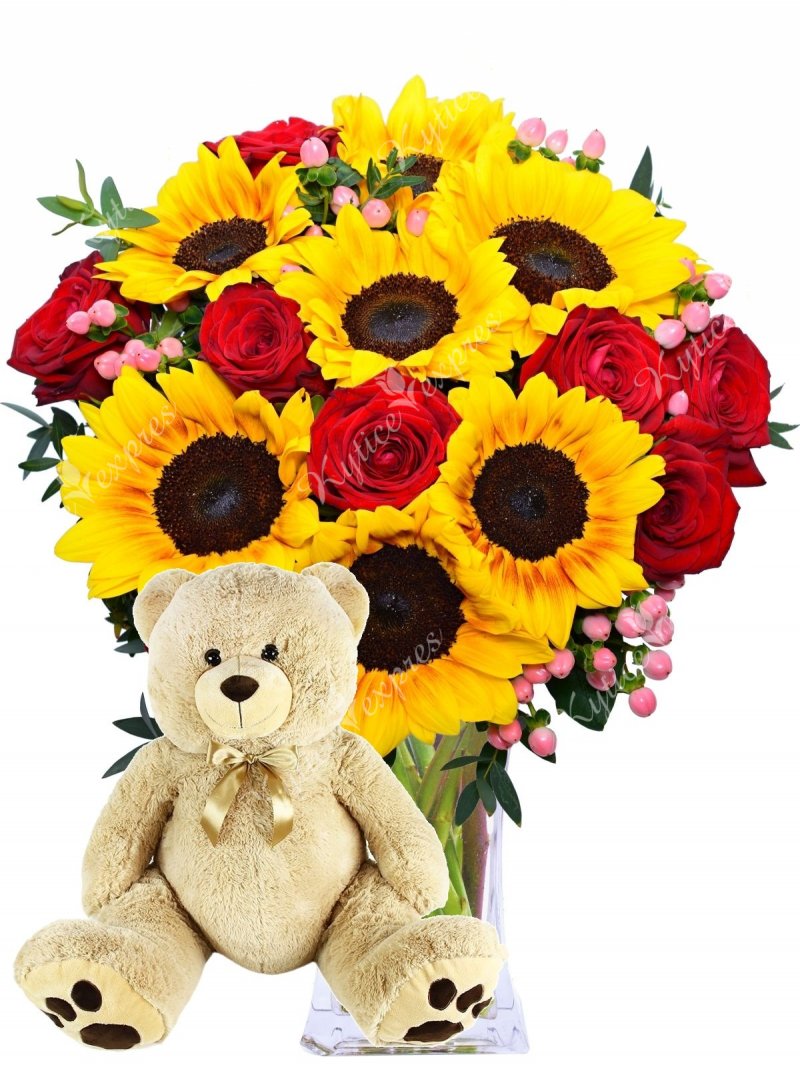 Bouquet + plush teddy bear - gift set